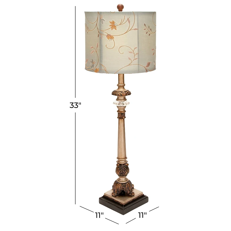 Set of 2 Tuscan Hexagonal Gold Metal and Polystone Floral Buffet Lamp, 32.50" x 11" x 11"