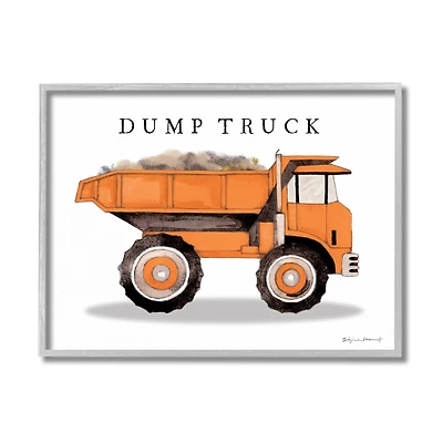 Stupell Industries Orange Dump Truck Traditional Construction Vehicle in Gray Frame Wall Art