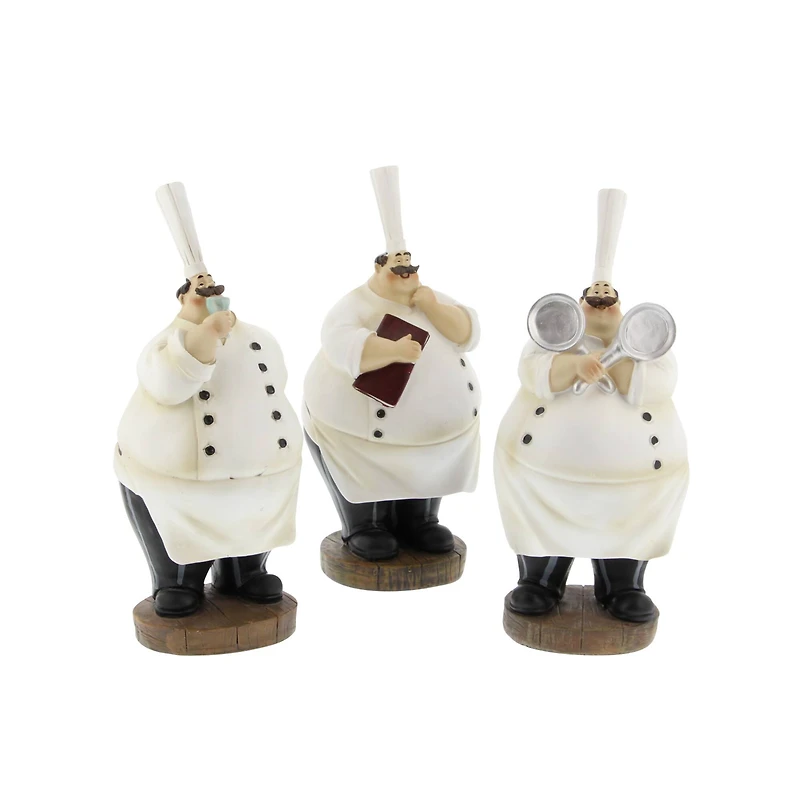 10" White Polystone Traditional Chef Sculpture, 3ct.