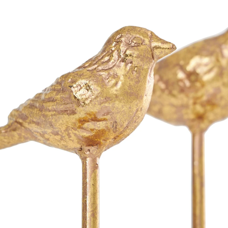 Gold Metal Bird Sculpture with Gold Foil Texturing Set