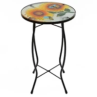 19" Sunflower & Bumblebee Glass Patio Side Table