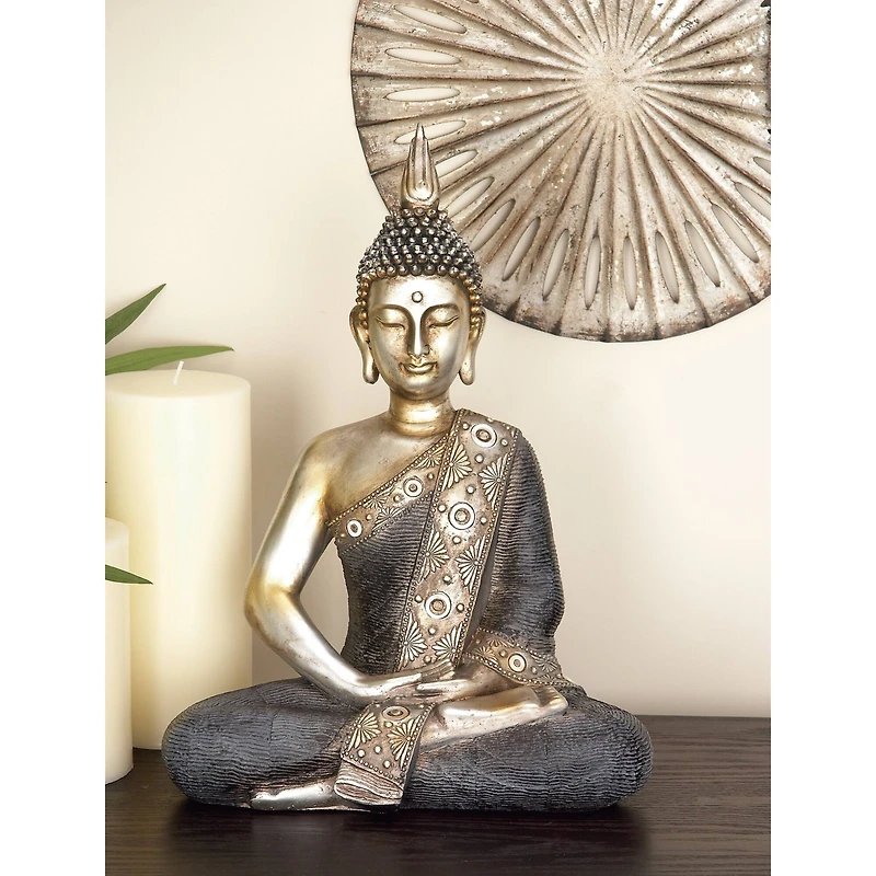 Brass Bohemian Polystone Sculpture, Buddha 16" x 12" x 6"
