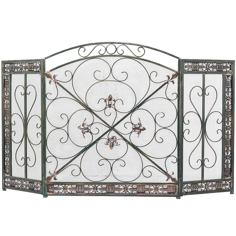 52" Green Metal Fireplace Screen
