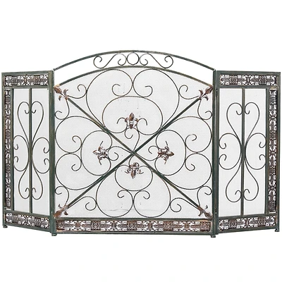 52" Green Metal Fireplace Screen