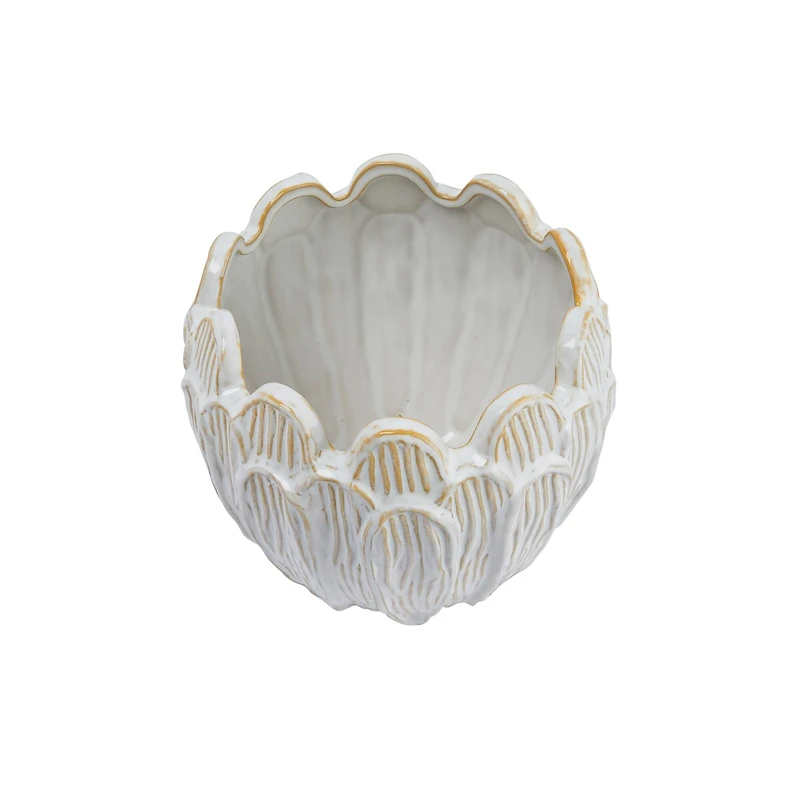 Hello Honey® 8" Ivory Stoneware Flower Shaped Planter