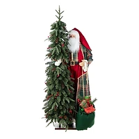 Glitzhome® 4FT Oversized Christmas Woodland Santa with 5FT Lighted Green Artificial Christmas Tree