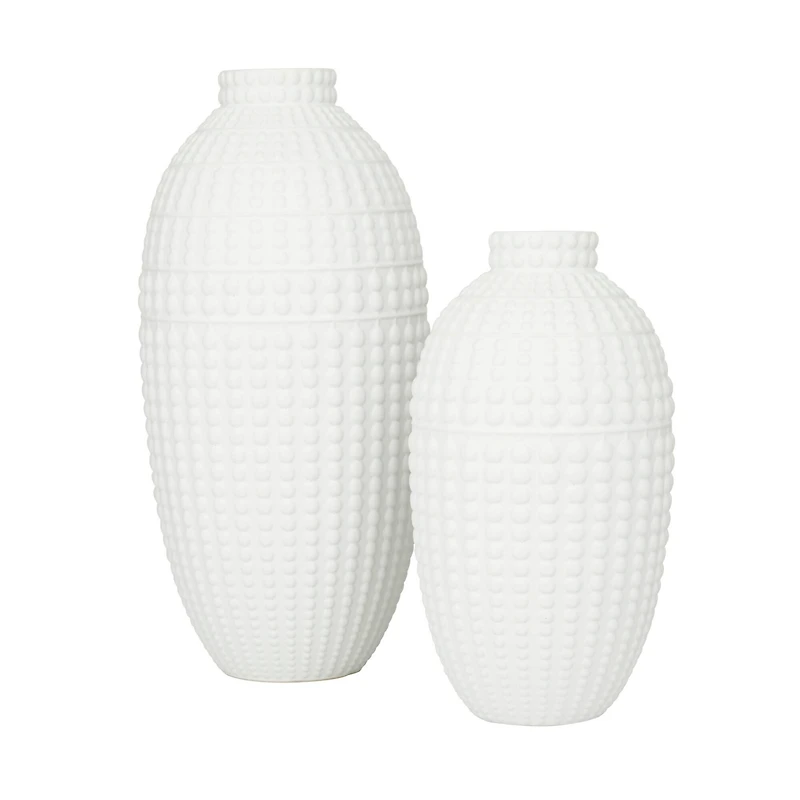 White Stoneware Modern Vase, Set of 2" 16", 12"