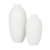 White Stoneware Modern Vase, Set of 2" 16", 12"