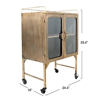 Hello Honey® Gold Metal Cabinet with Locking Caster Wheels & Glass Doors