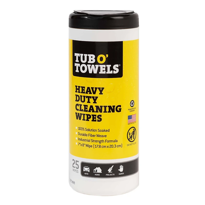 Tub O' Towels® 7" x 8" Heavy Duty Cleaning Wipes, 25ct.