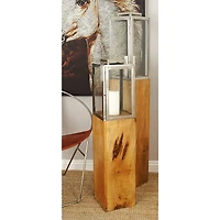 Brown Mango Wood Contemporary Candle Holder Lantern, 36" x 9" x 9"
