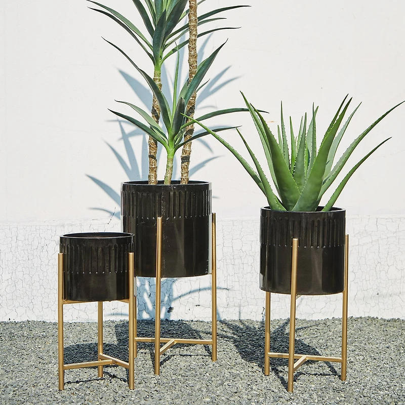 Glitzhome® Black & Gold Modern Glossy Metal Plant Stand, 3ct.