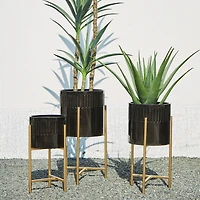 Glitzhome® Black & Gold Modern Glossy Metal Plant Stand, 3ct.