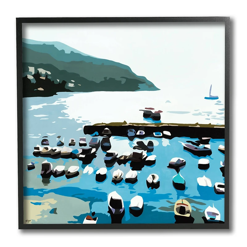 Stupell Industries Boating Docks at Lake Soft Edge Nautical Landscape Black Framed Wall Art