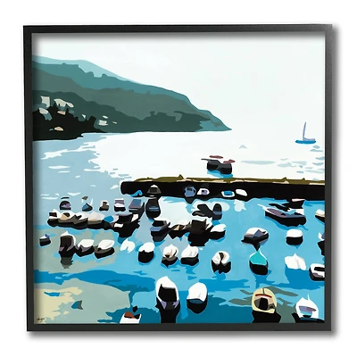 Stupell Industries Boating Docks at Lake Soft Edge Nautical Landscape Black Framed Wall Art