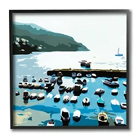 Stupell Industries Boating Docks at Lake Soft Edge Nautical Landscape Black Framed Wall Art