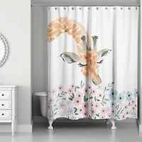 Giraffe Smelling Flowers 71" x 74" Shower Curtain