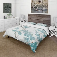 Designart 'Teal Cherry Blossoms II' Farmhouse Bedding Set