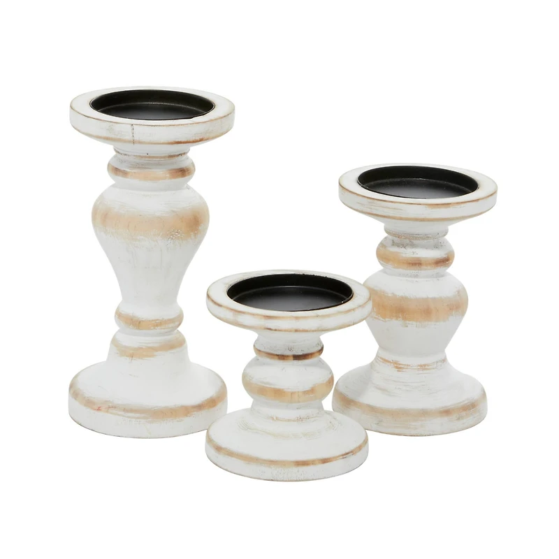 White Wood Farmhouse Candle Holder Set