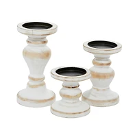 White Wood Farmhouse Candle Holder Set