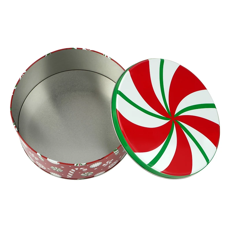 Peppermints & Candy Canes Round Christmas Tin by Makery™