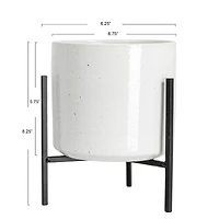 Hello Honey® 8" White Stoneware Flower Pot with Black Metal Stand