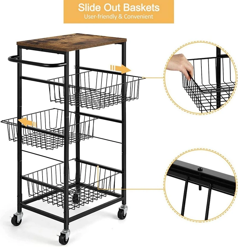 Black 4-Tier Metal Rolling Kitchen Cart
