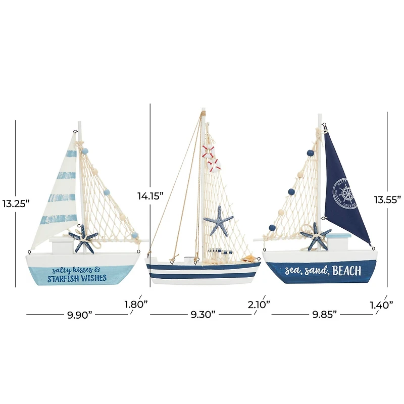 Blue Sail Boat with Netting & Starfish Sculpture Set