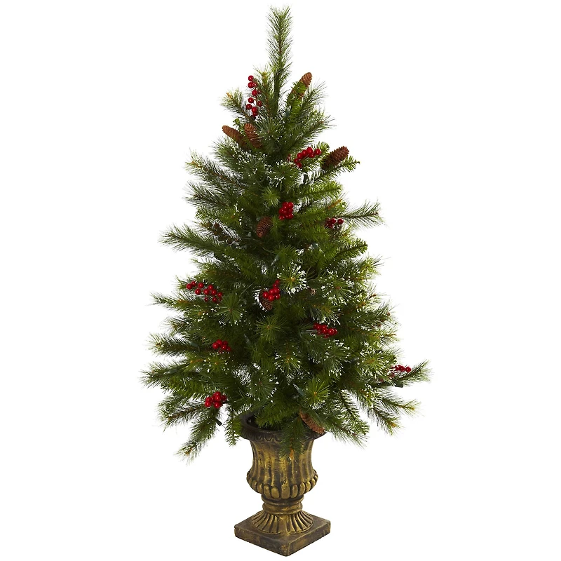 4ft. Pre-Lit Artificial Christmas Tree with Berries & Pinecones, Clear LED Lights