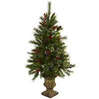 4ft. Pre-Lit Artificial Christmas Tree with Berries & Pinecones, Clear LED Lights