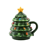 Mr. Christmas 16oz. Green Nostalgic Ceramic Tree Lidded Mug