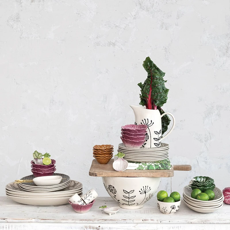 Hello Honey® 12" Cream & Black Embossed Flowers Hand-Painted Stoneware Serving Bowl