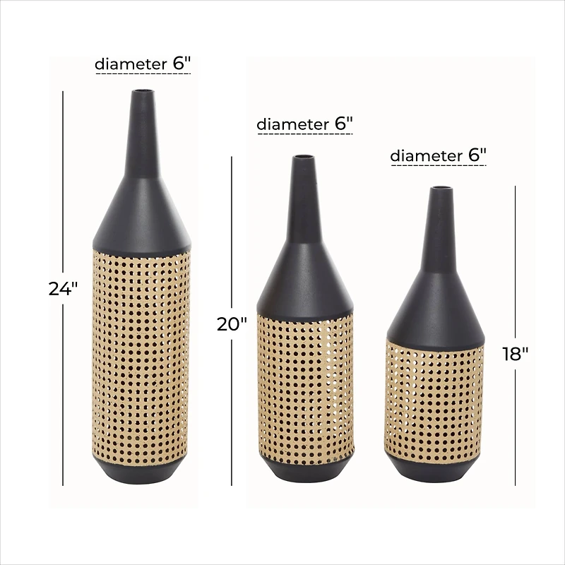 The Novogratz Set of 3 Brown Metal Contemporary Vase 24", 20", 18"