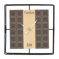 9" Black Geometric Open Frame Square Clock with Grid Pattern