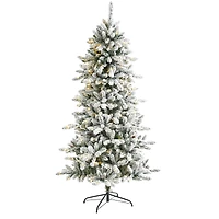 6ft. Pre-Lit Flocked Livingston Fir Artificial Christmas Tree with Pinecones, Clear LED Lights
