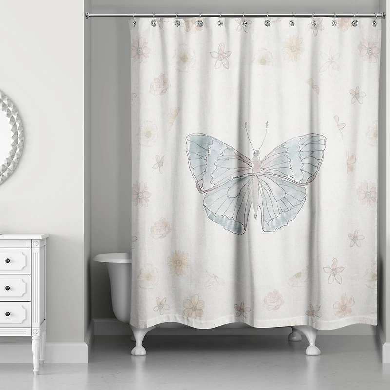 Blue Butterfly & Floral Shower Curtain