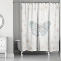 Blue Butterfly & Floral Shower Curtain