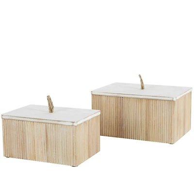 Cream Ribbed Storage Decorative Box Set with White Lids