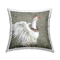 Stupell Industries Festive Swan Snowy Holly Wreath Throw Pillow
