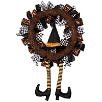 24'' Unlit Orange and Black Witch with Bows Halloween Wreath