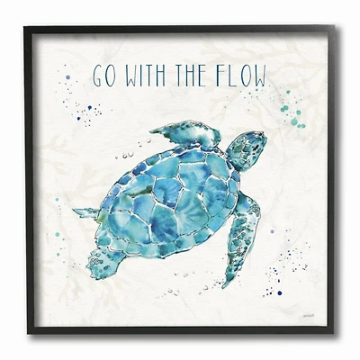 Stupell Industries Go with the Flow Turtle Watercolor Wall Art in Black Frame