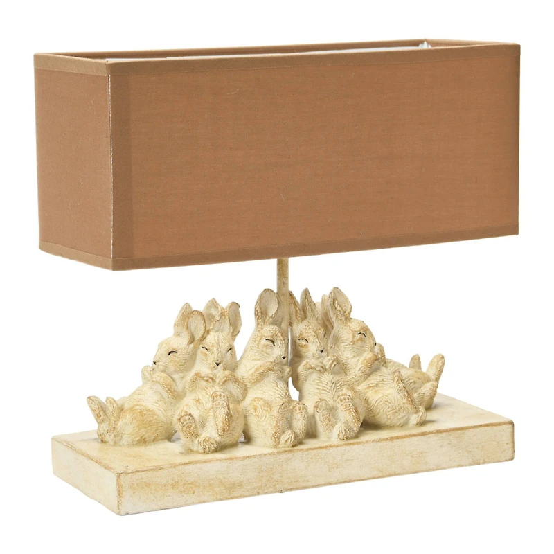 Hello Honey® 14" White and Sand Rabbit Table Lamp with Rectangle Linen Shade