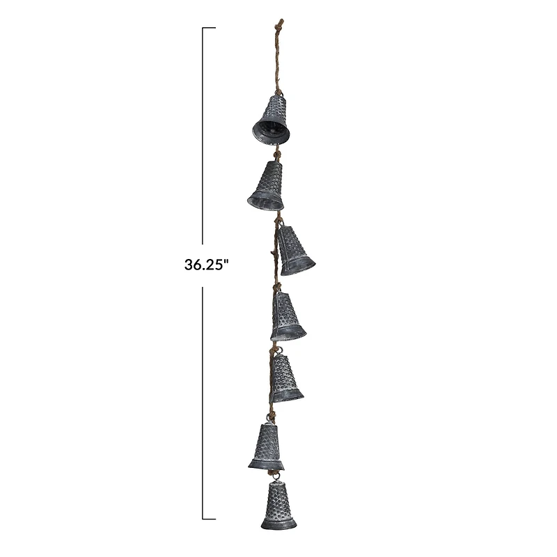 Hello Honey® 36.25" Silver Hanging Galvanized Metal Bells on Jute Rope