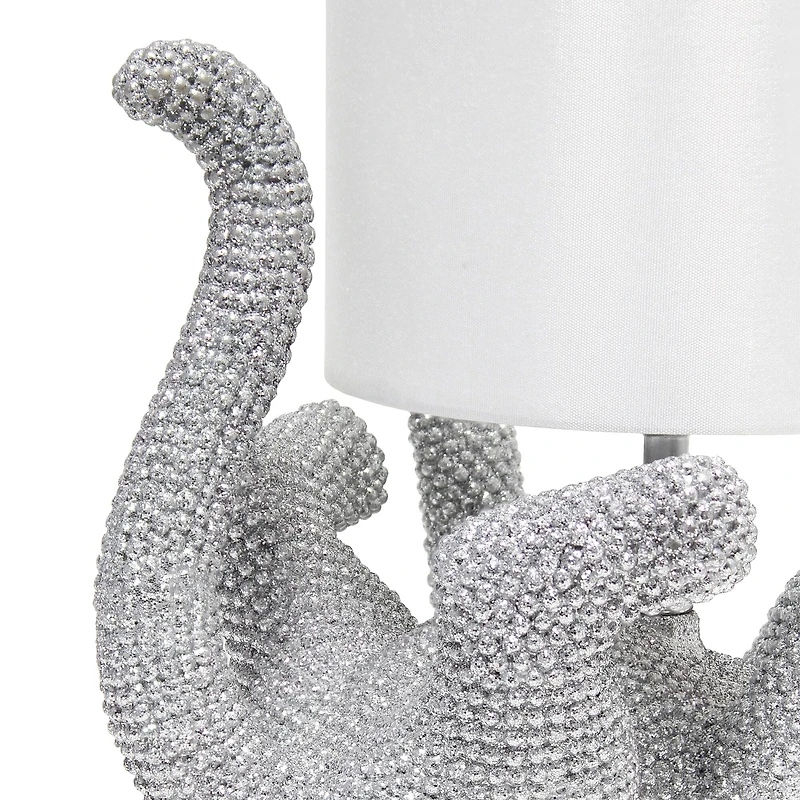 Lalia Home 12.6" Silver Diamond Studded Cat Table Lamp with Faux Silk Shade