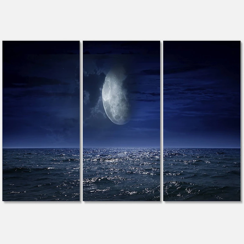 Designart - Full Moon Over Dark Ocean At Night