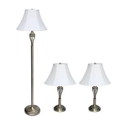 Lalia Home Antique Brass Table and Floor Lamp Set