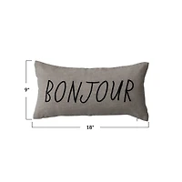 Hello Honey® 18" Natural & Black Bonjour Embroidered Linen Blend Lumbar Pillow