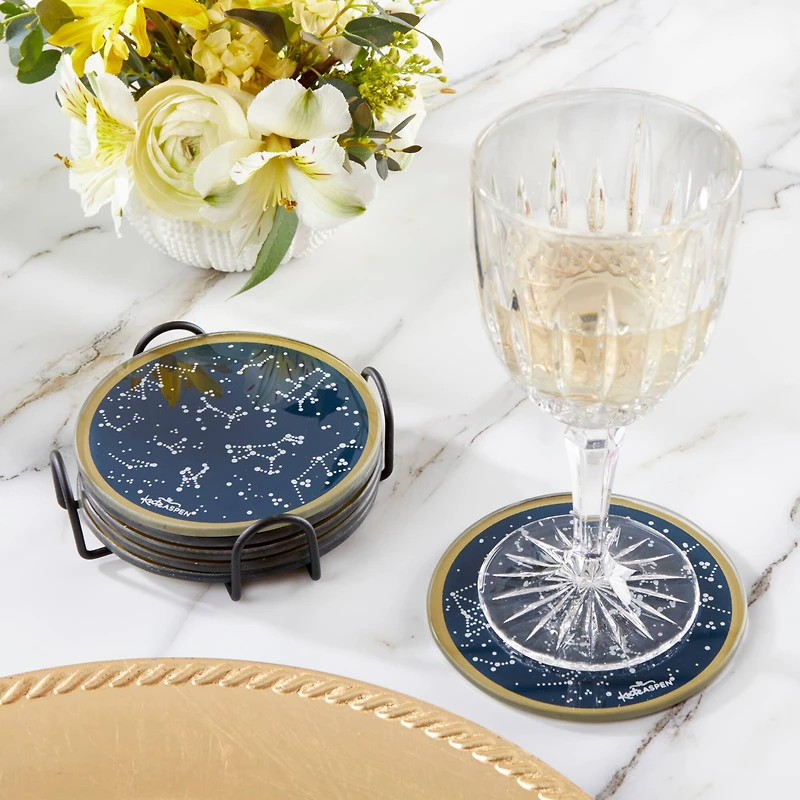 Kate Aspen® Under the Stars Glass Coasters & Holder Set