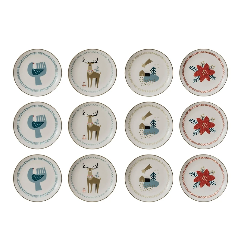 Hello Honey® 5" Mixed Woodland Print Round Stoneware Plates, 12ct.