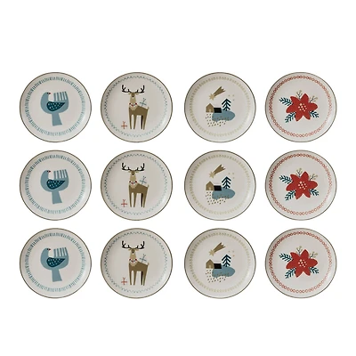 Hello Honey® 5" Mixed Woodland Print Round Stoneware Plates, 12ct.